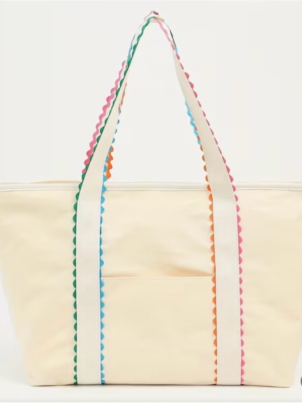 Cream Tote Bag with Rainbow Scalloped Trim